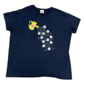 Vintage Pleasant Shade Navy Watering Can Daisy Glitter SS T-Shirt Size XL